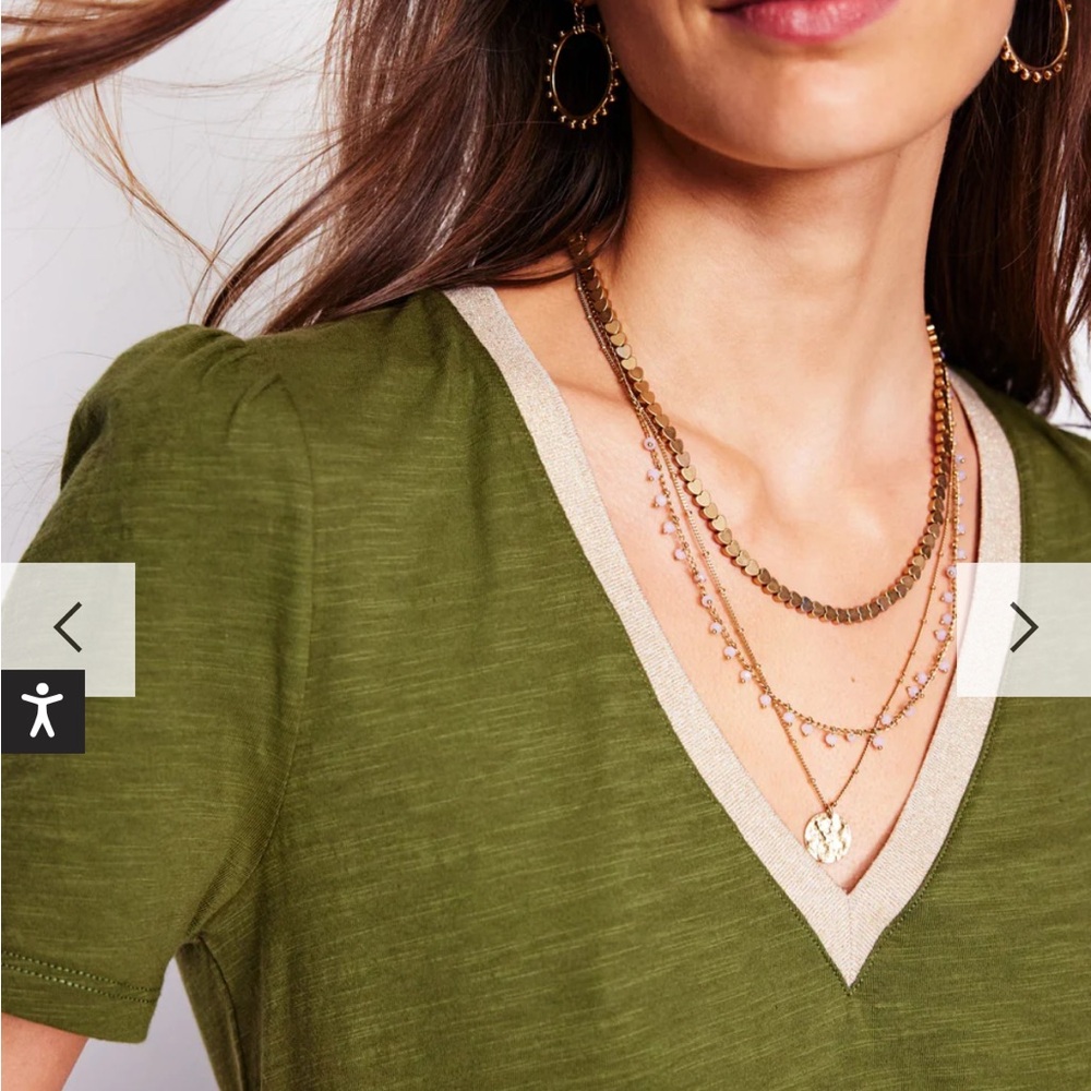 Boden Metallic Trim V Neck T-shirt - Picture 2 of 6